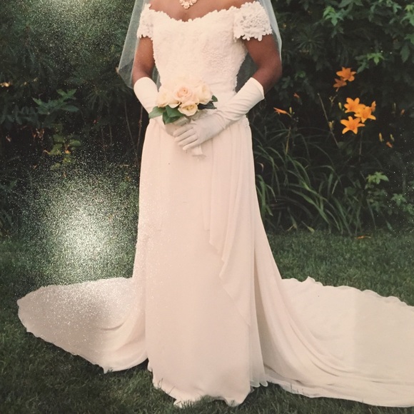 The House of Bianchi Wedding Dress, Tiara, and Train